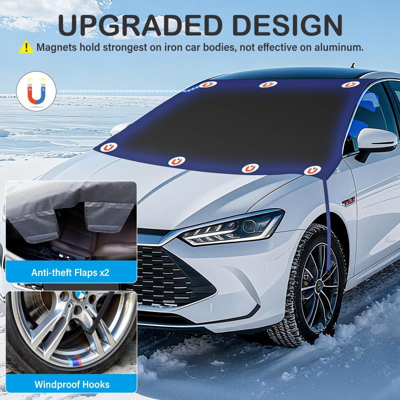 Instraella Windshield Cover for Ice and Snow, Heavy Duty 600D Oxford Fabric, Waterproof Car Snow Cover with Side Mirror Protector, for Cars, Compact SUVs, Winter Car Accessories - Image 5